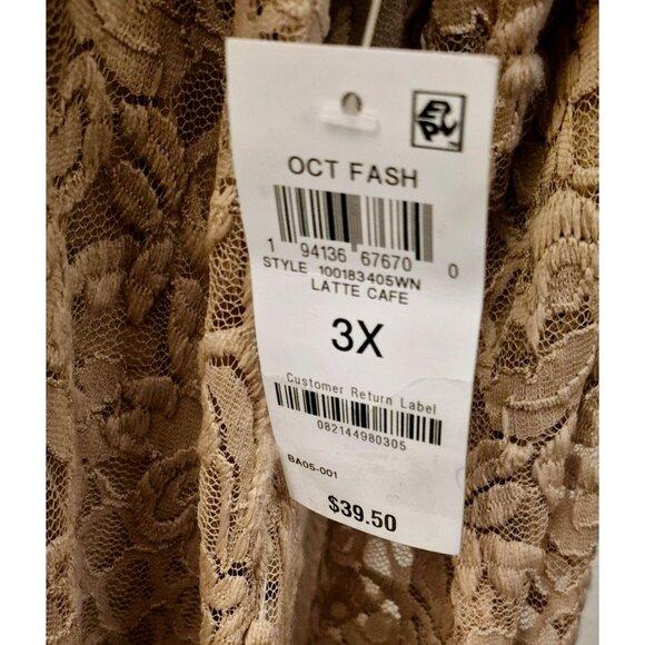 Bar III Tan Sheer Lace Long Sleeve Mock Neck Top Size 3X NWT - Picture 7 of 8